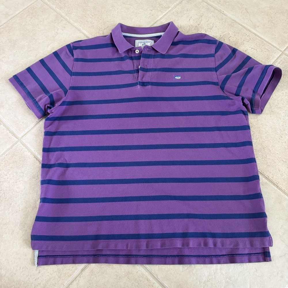 Southern Tide Men's XL Purple Striped Short Sleeve Skipjack Polo Shirt Classic